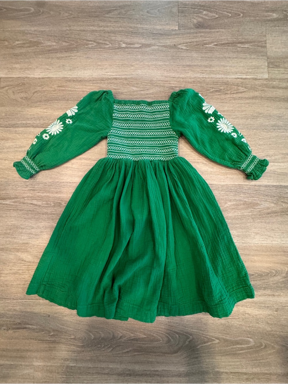 Mini Boden Green Embroidered Square-Neck Dress - Picture 4 of 7